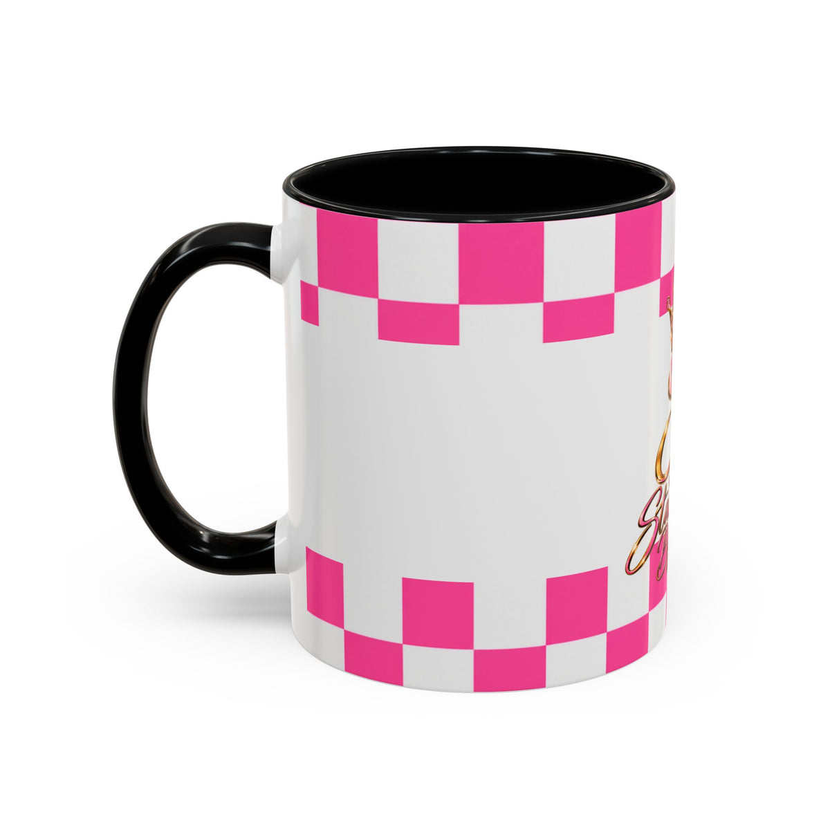 Stamped By Beauty Pink Checkerboard Accent Mug — Crown Monogram