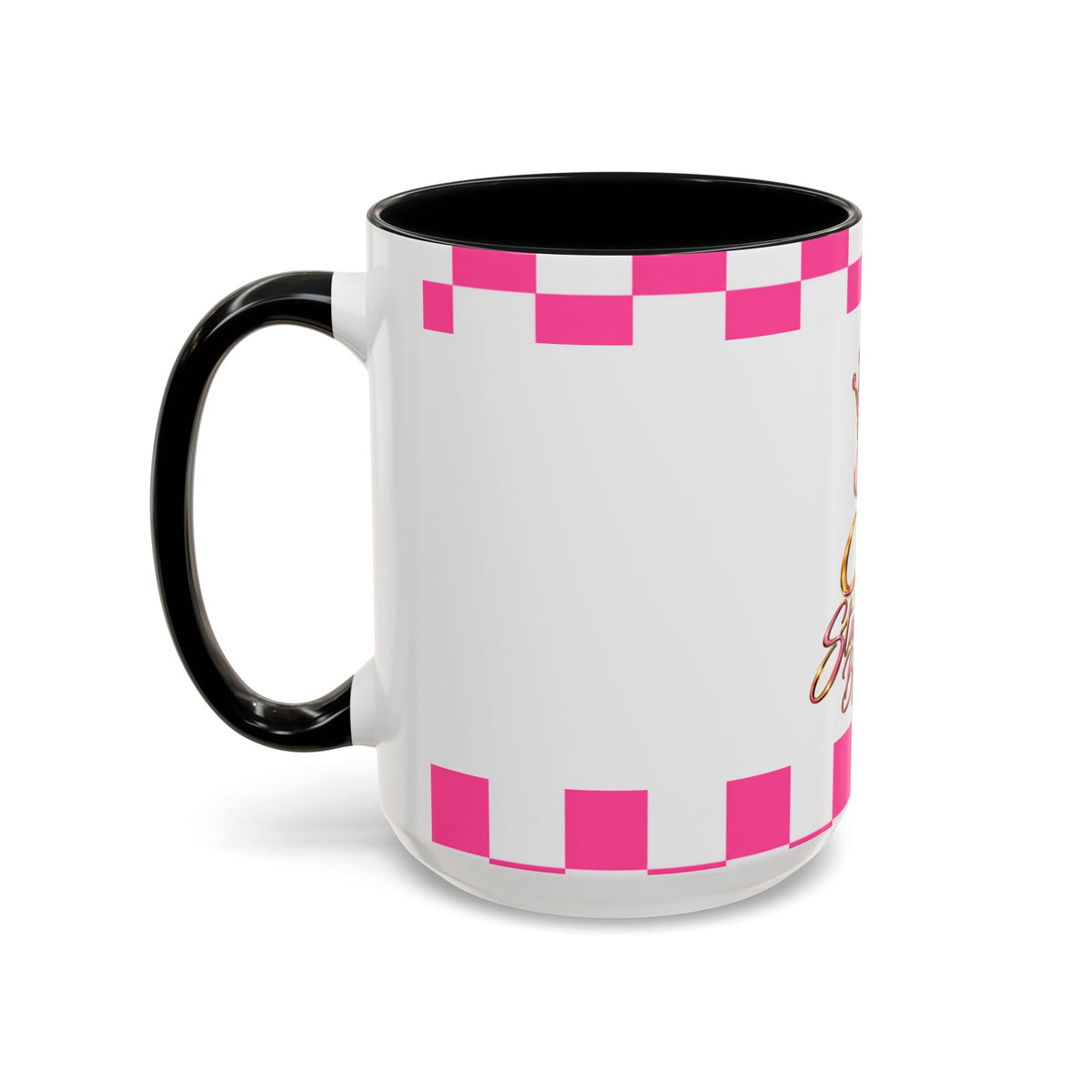 Stamped By Beauty Pink Checkerboard Accent Mug — Crown Monogram