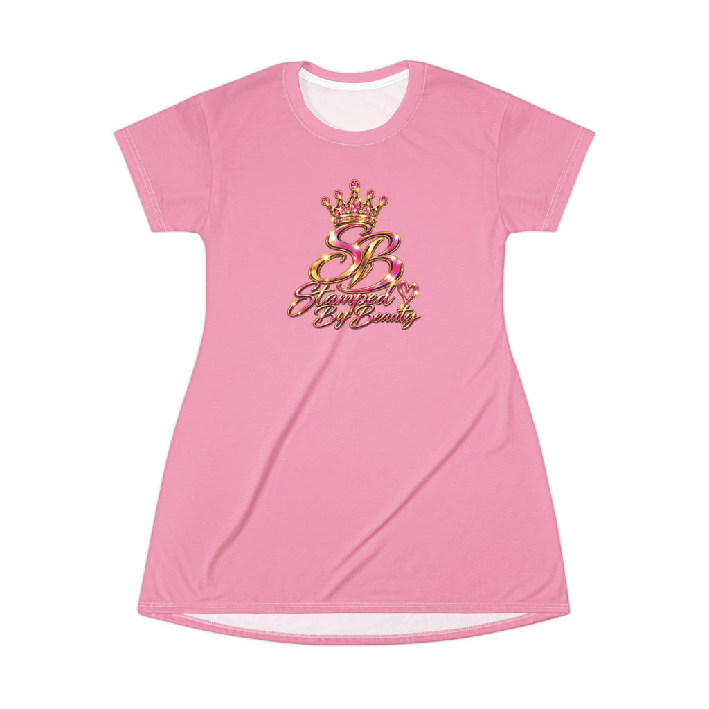 Stamped By Beauty Crown T-Shirt Dress — Solid Pink
