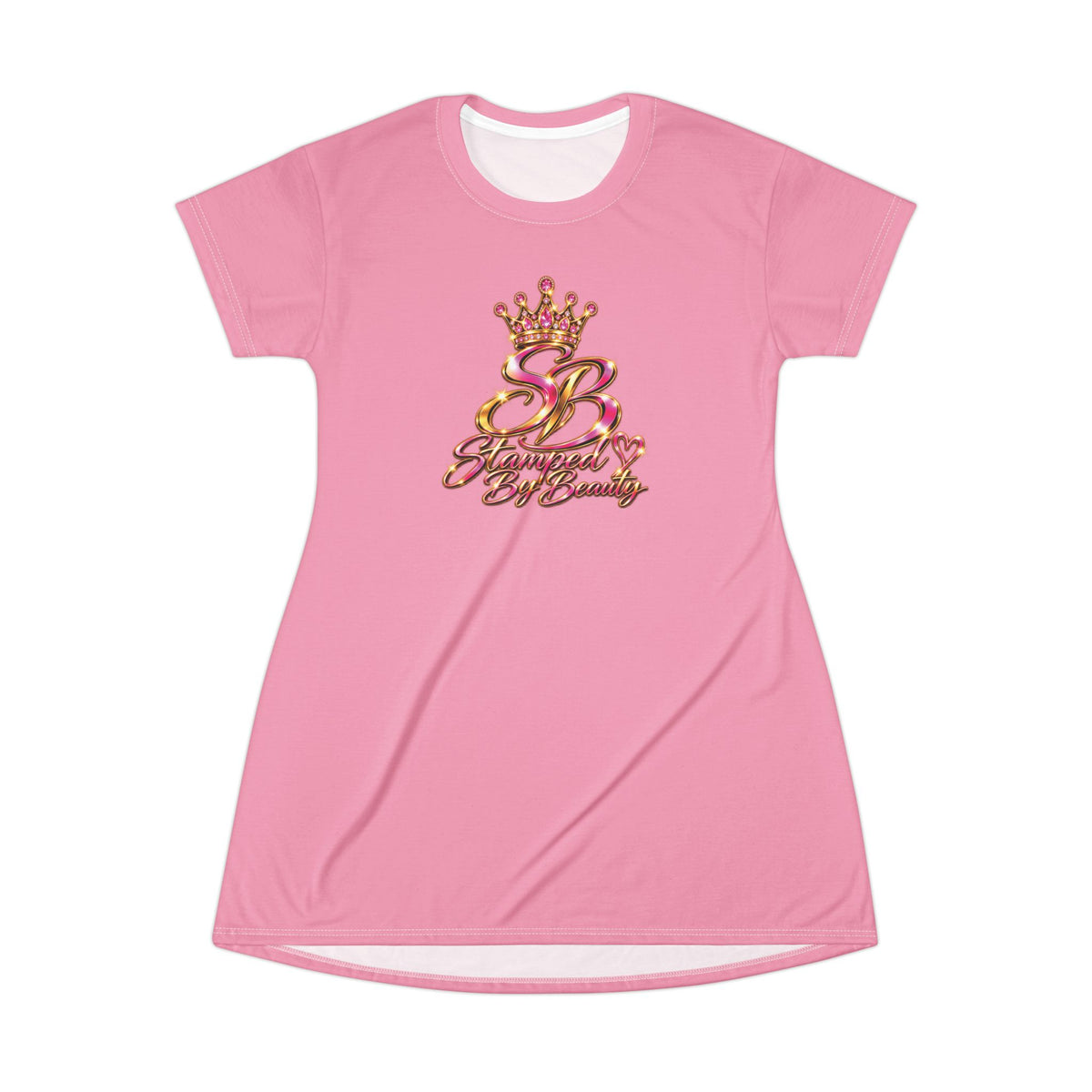 Stamped By Beauty Crown T-Shirt Dress — Solid Pink
