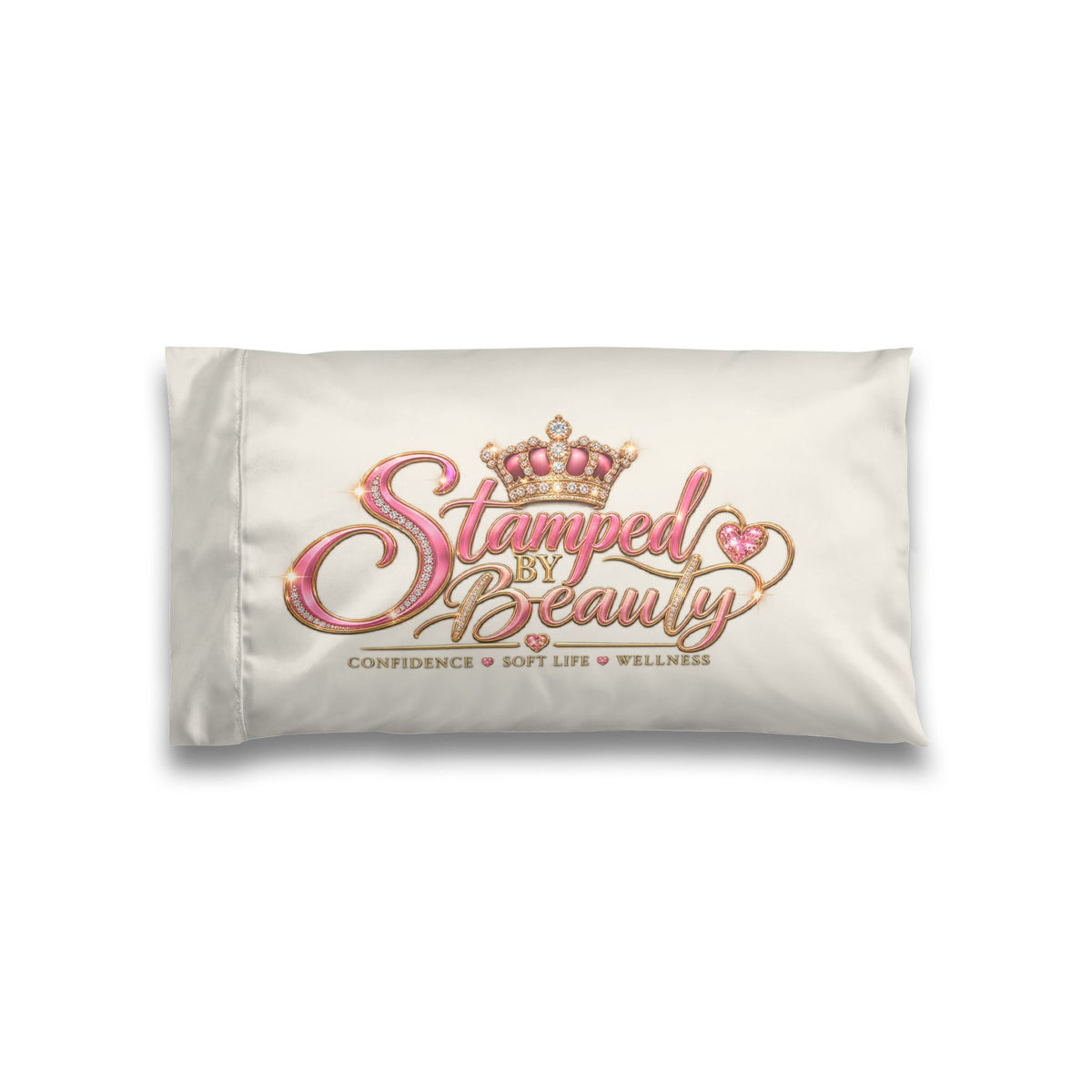 Stamped By Beauty Satin Pillowcase — Ivory Crown Script