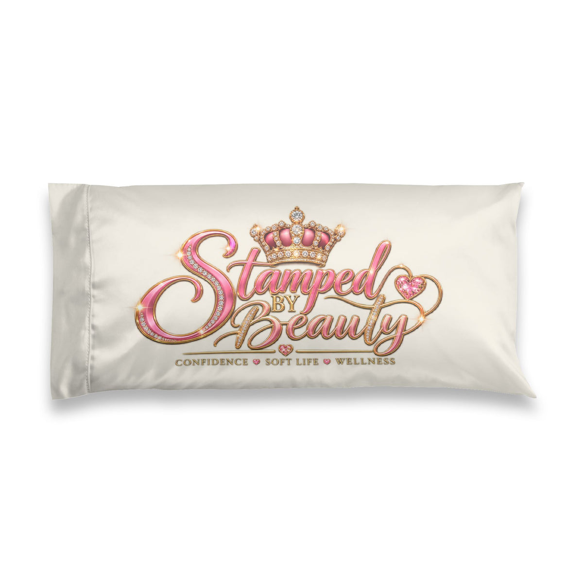 Stamped By Beauty Satin Pillowcase — Ivory Crown Script