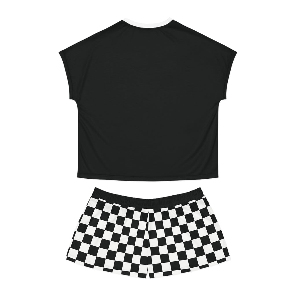 Stamped By Beauty Women's Short Pajama Set — Black Tee / Checkerboard Shorts