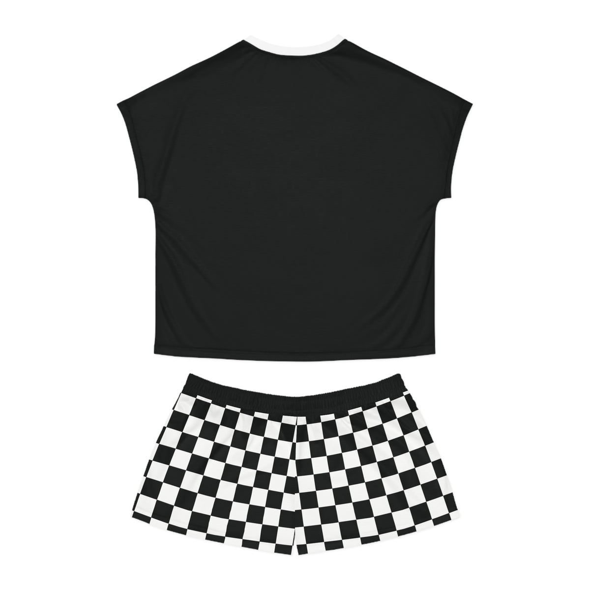 Stamped By Beauty Women's Short Pajama Set — Black Tee / Checkerboard Shorts