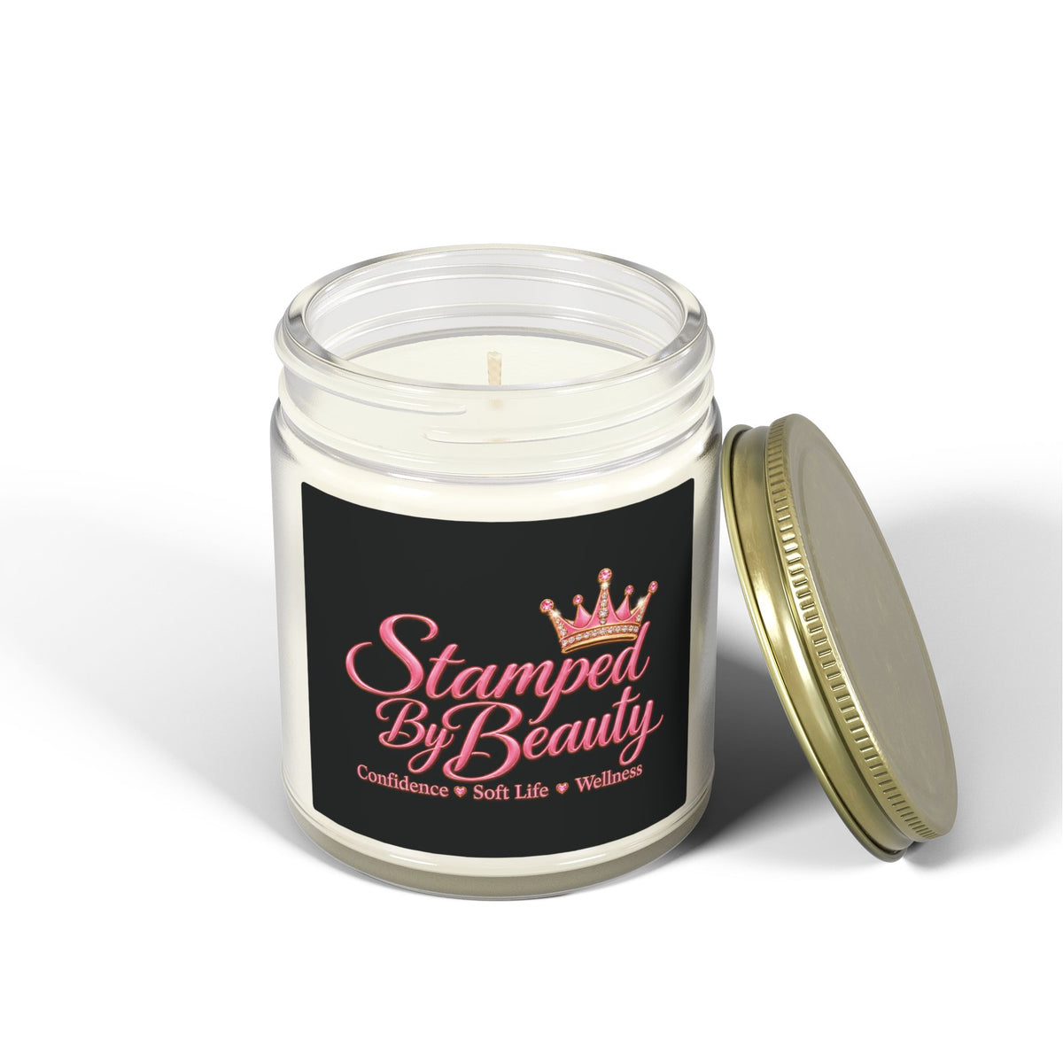 Stamped By Beauty Coconut Apricot Candle — Black Script Label