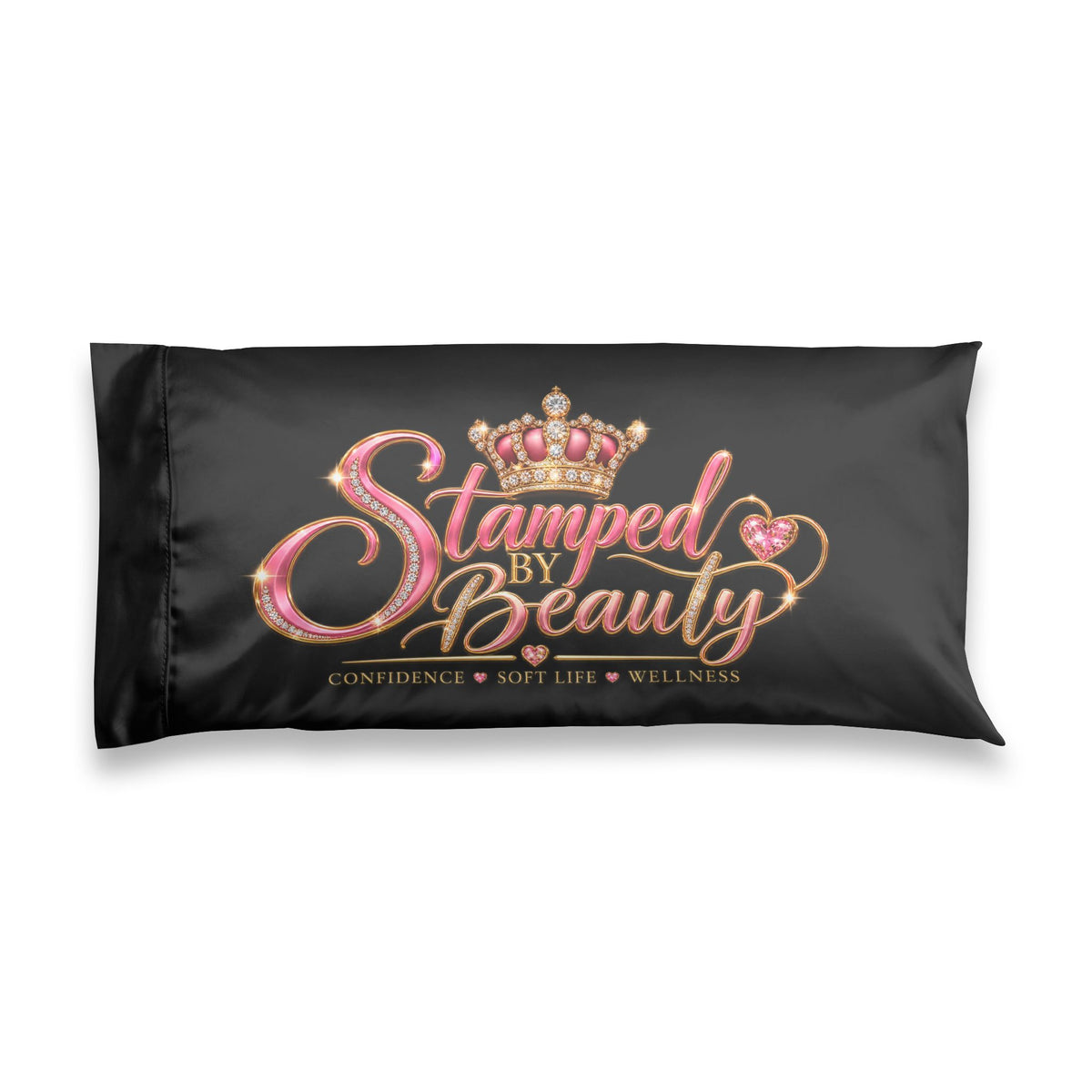 Stamped By Beauty Satin Pillowcase — Black Crown Script