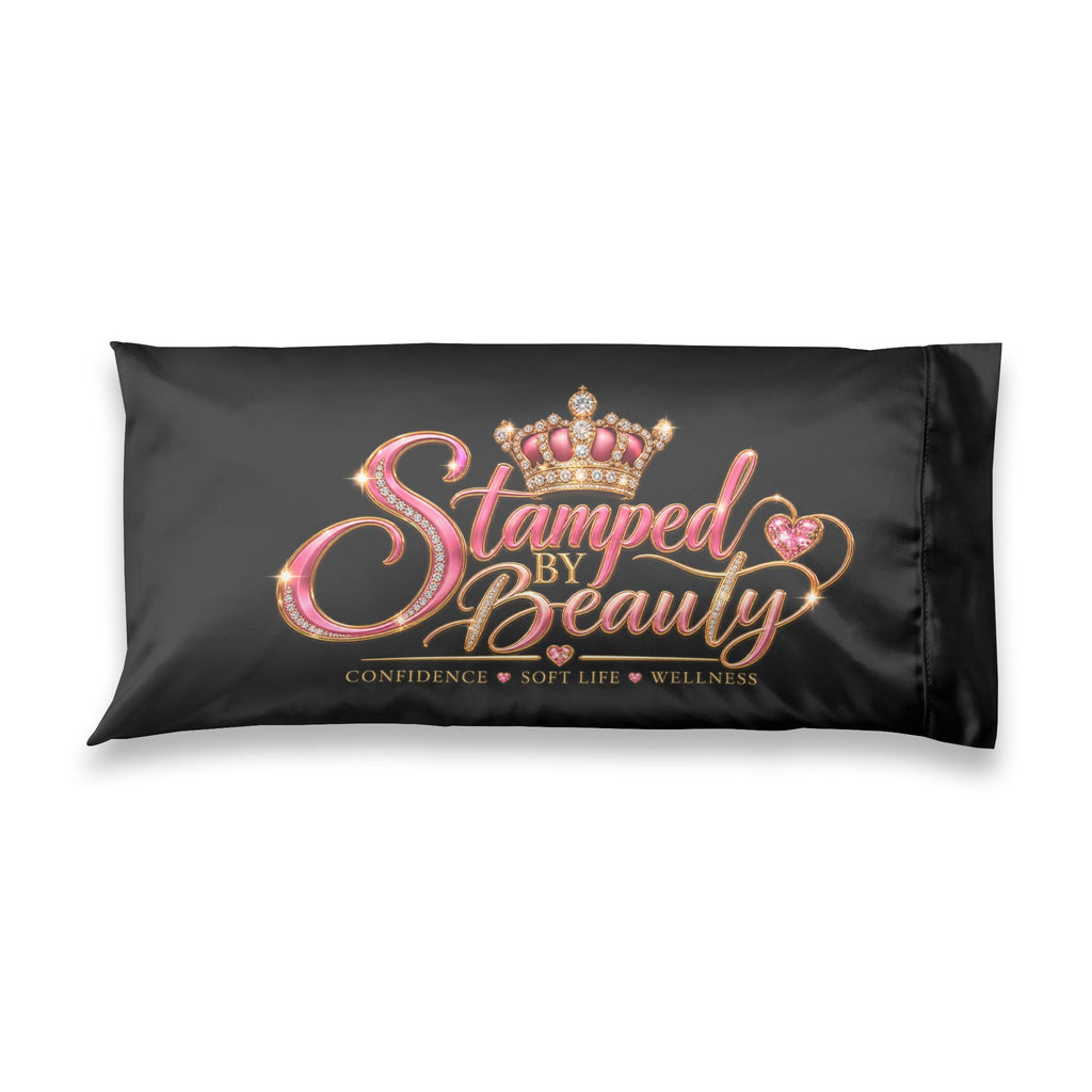 Stamped By Beauty Satin Pillowcase — Black Crown Script