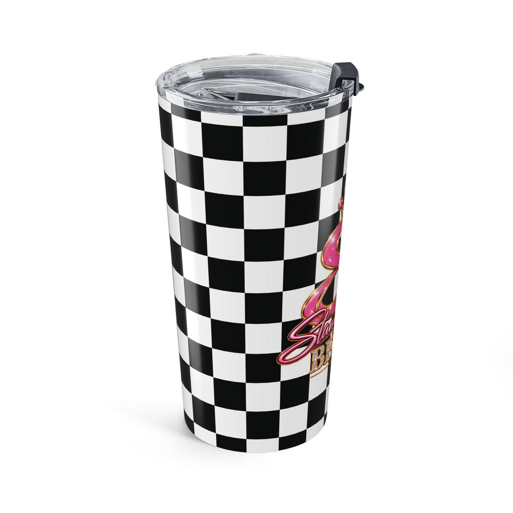 20oz Stamped By Beauty Tumbler — Black Checkerboard Crown