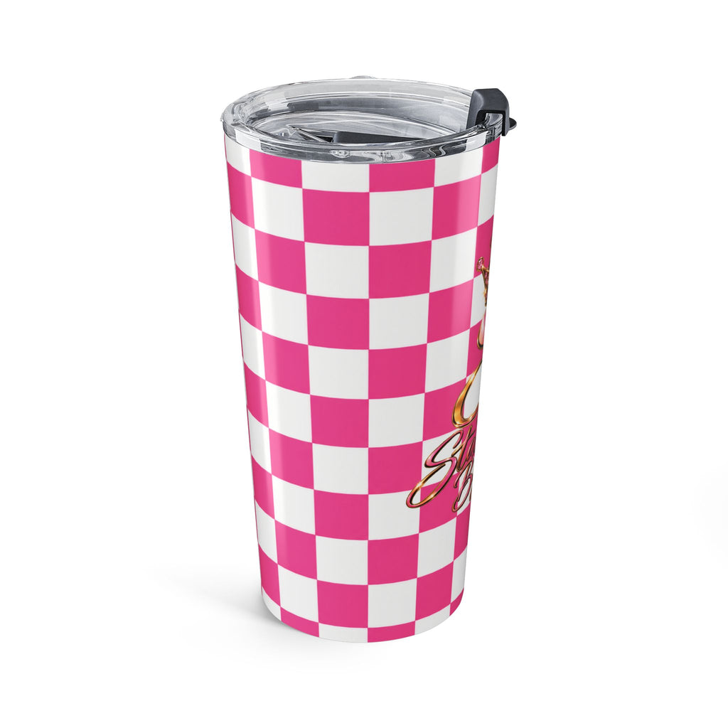 20oz Stamped By Beauty Tumbler — Pink Checkerboard Crown