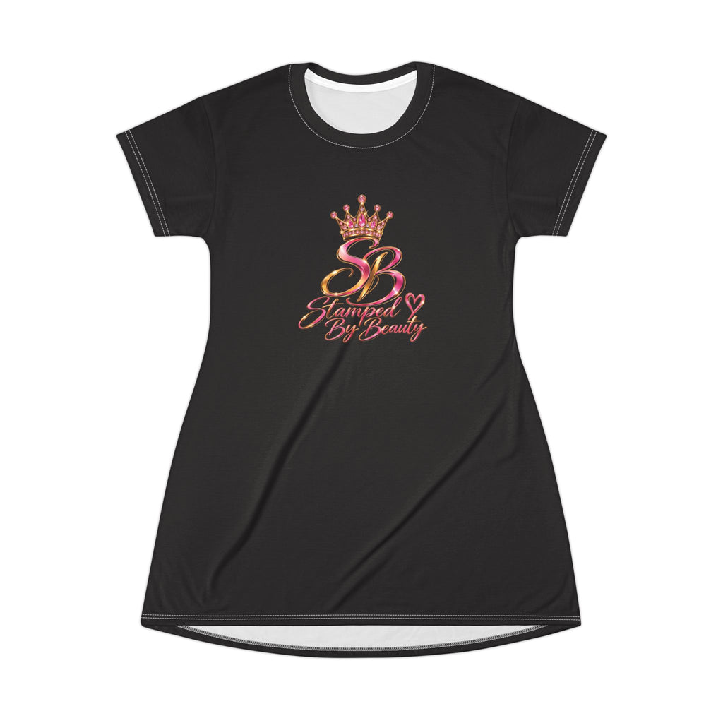 Stamped By Beauty Crown T-Shirt Dress — Solid Black