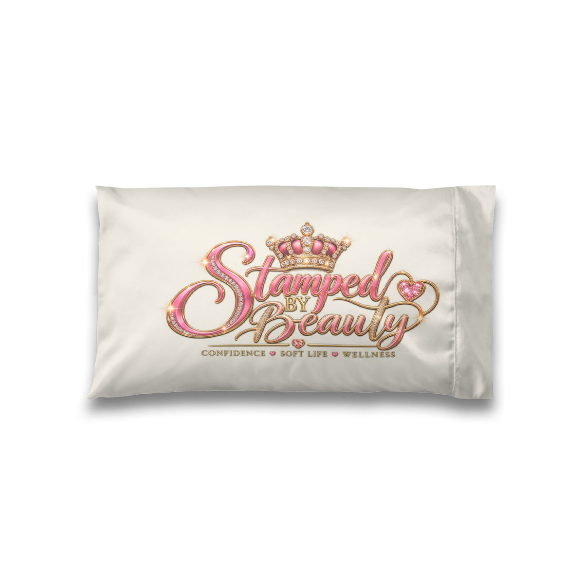 Stamped By Beauty Satin Pillowcase — Ivory Crown Script