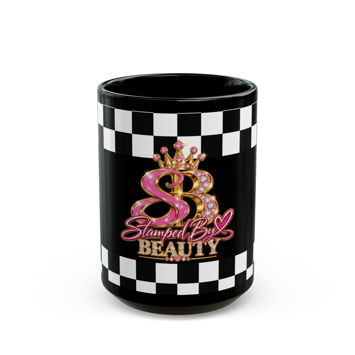 Stamped By Beauty Black Checkerboard Mug (11oz, 15oz)