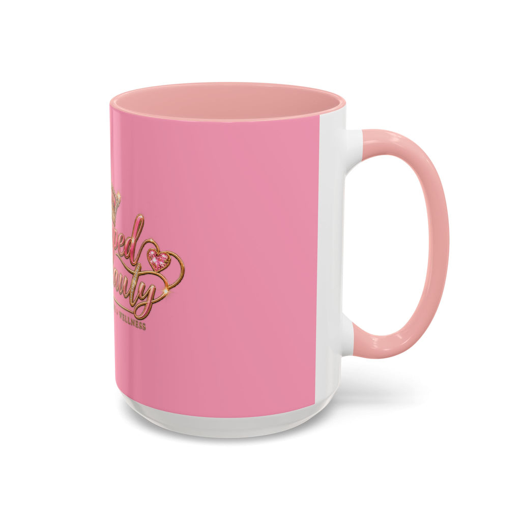 Stamped By Beauty Pink Accent Mug — Crown Script