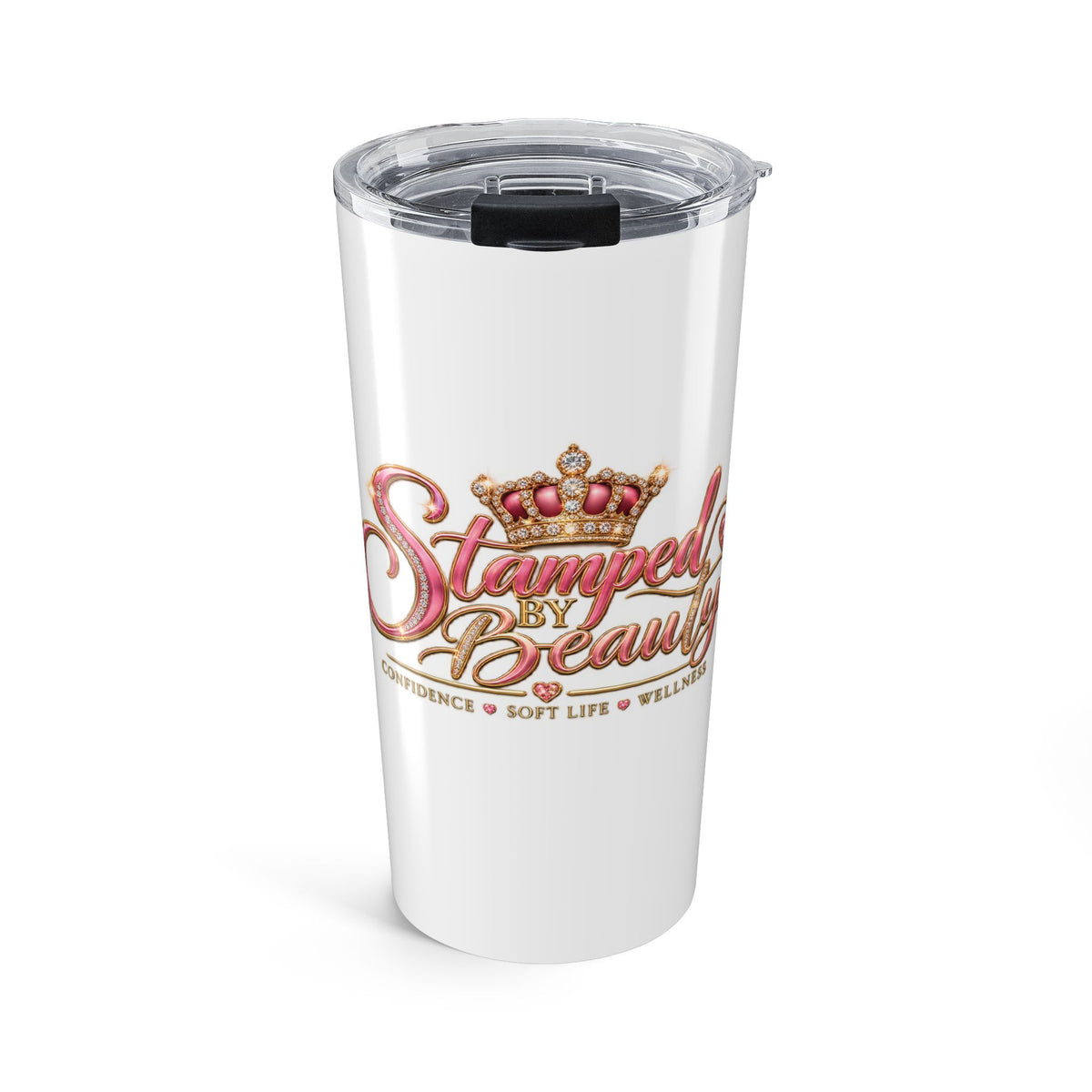 20oz Stamped By Beauty Tumbler — White Script Crown