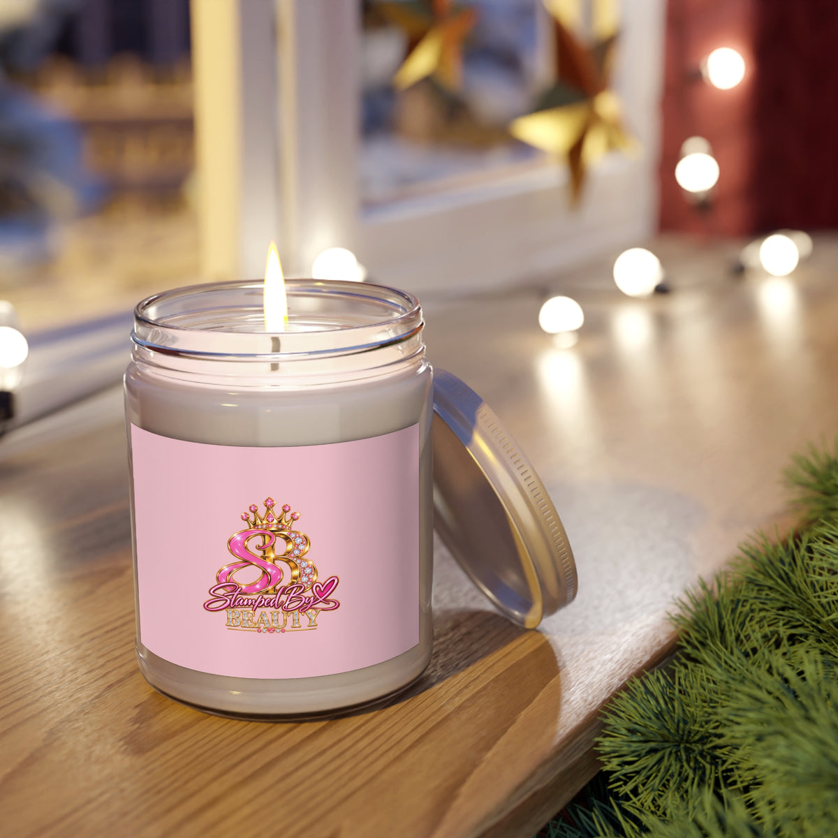 Stamped By Beauty Soy Candle — Pink Monogram Label