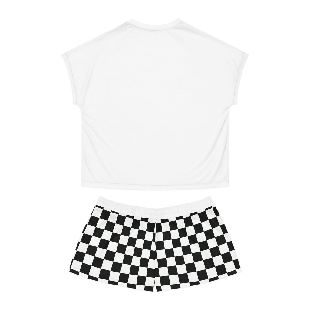 Stamped By Beauty Women's Short Pajama Set — White Tee / Checkerboard Shorts