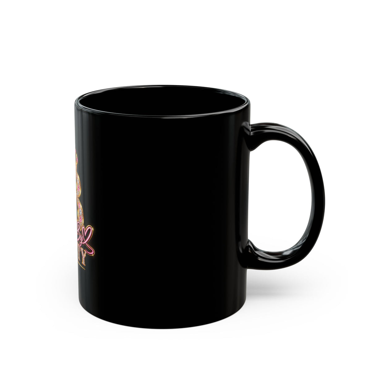 Stamped By Beauty Black Mug — Pink & Gold Crown Logo