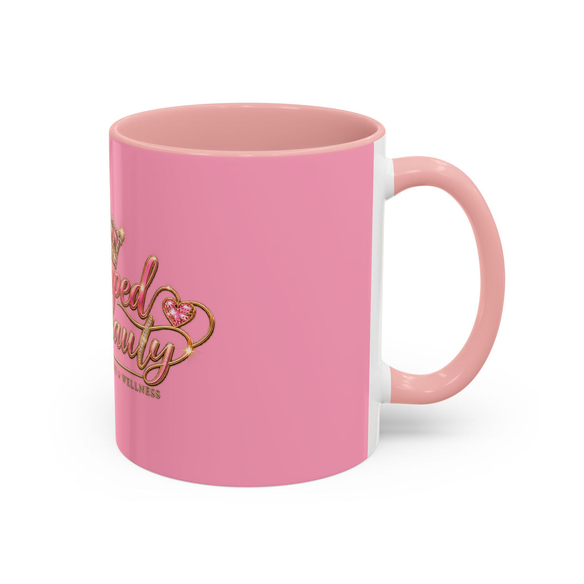 Stamped By Beauty Pink Accent Mug — Crown Script