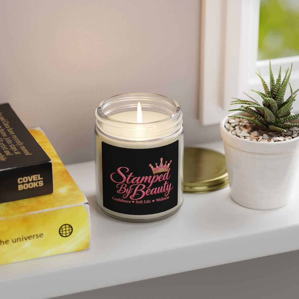 Stamped By Beauty Coconut Apricot Candle — Black Script Label