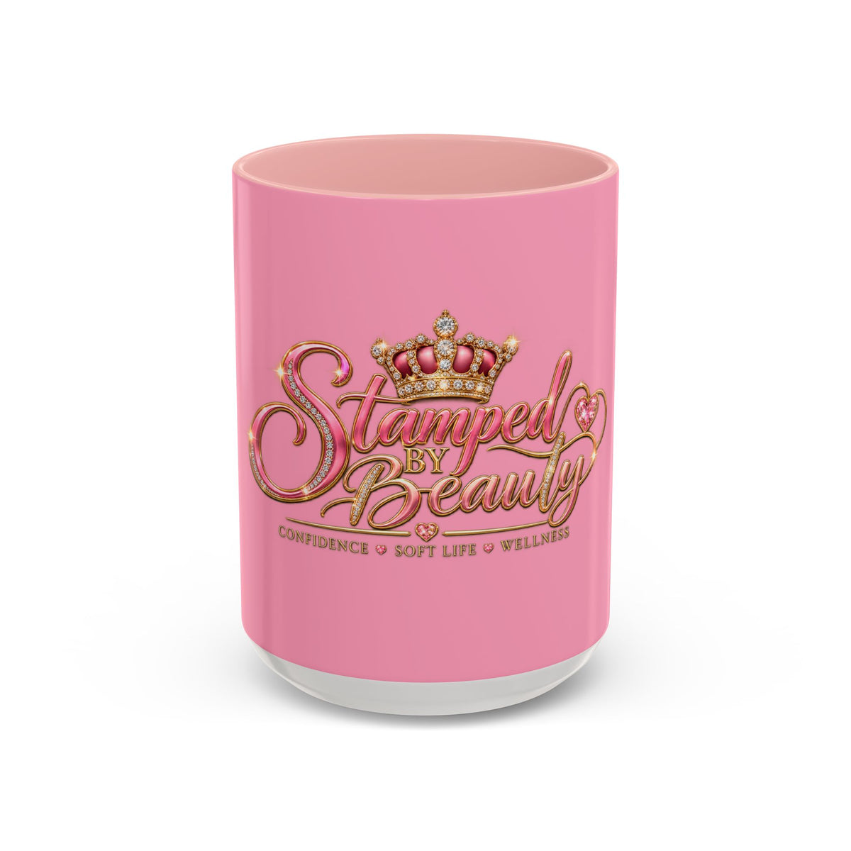 Stamped By Beauty Pink Accent Mug — Crown Script