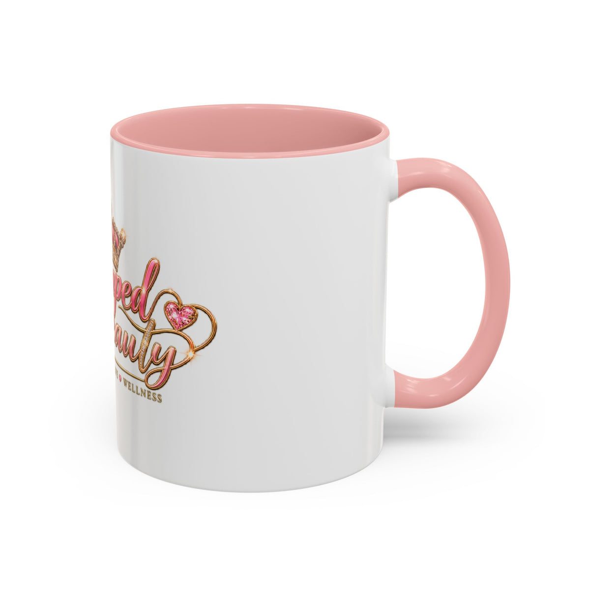 Stamped By Beauty White and Pink Accent Mug — Crown Script