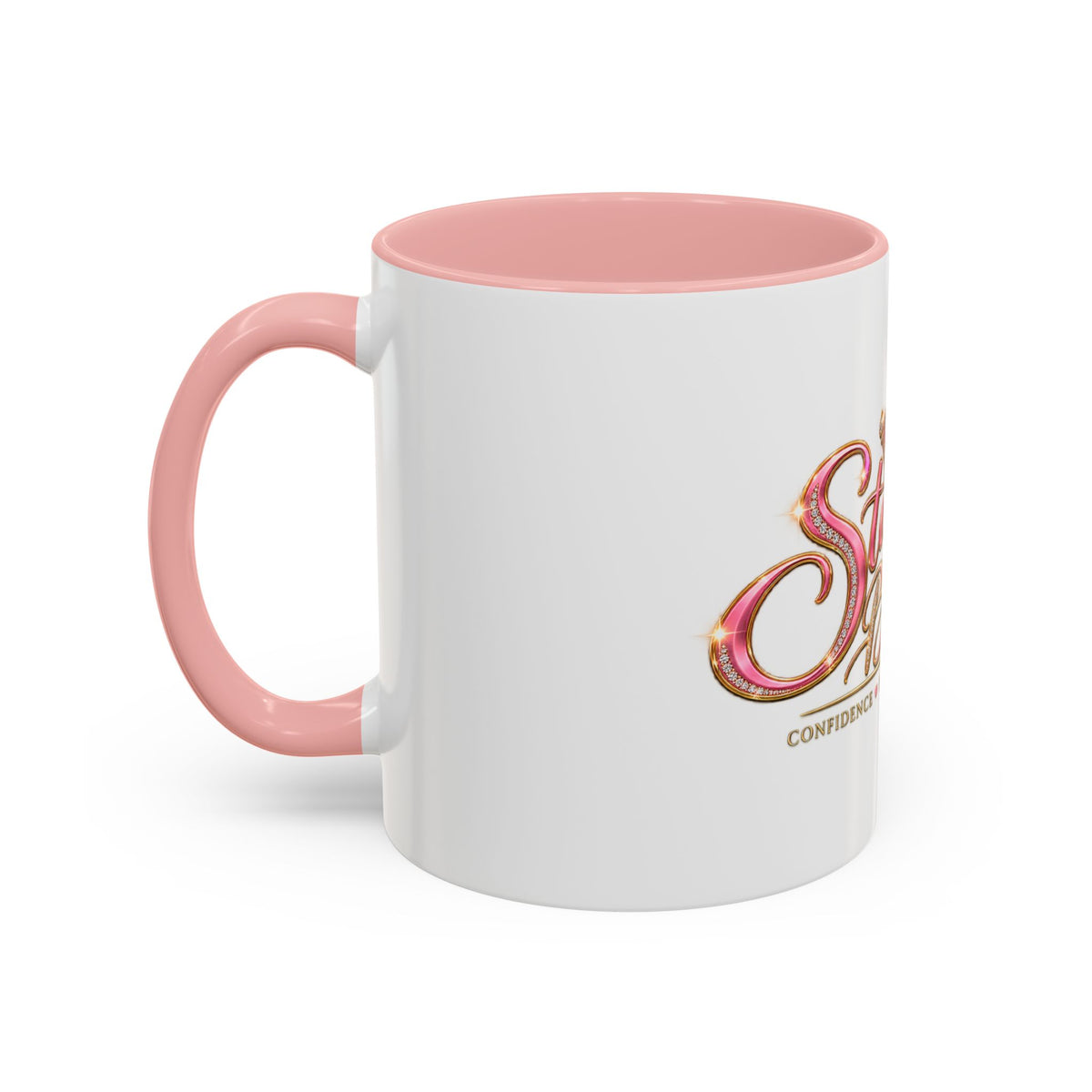 Stamped By Beauty White and Pink Accent Mug — Crown Script
