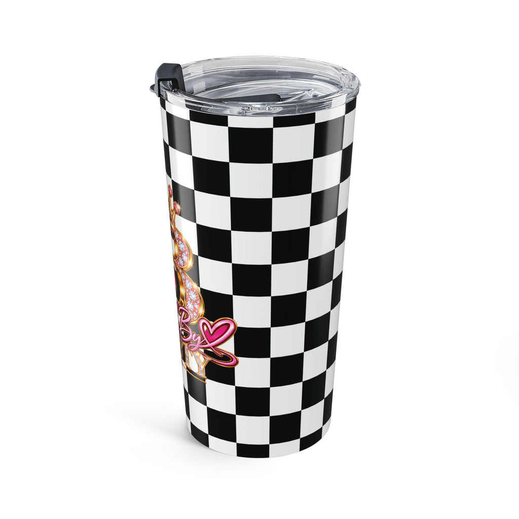 20oz Stamped By Beauty Tumbler — Black Checkerboard Crown