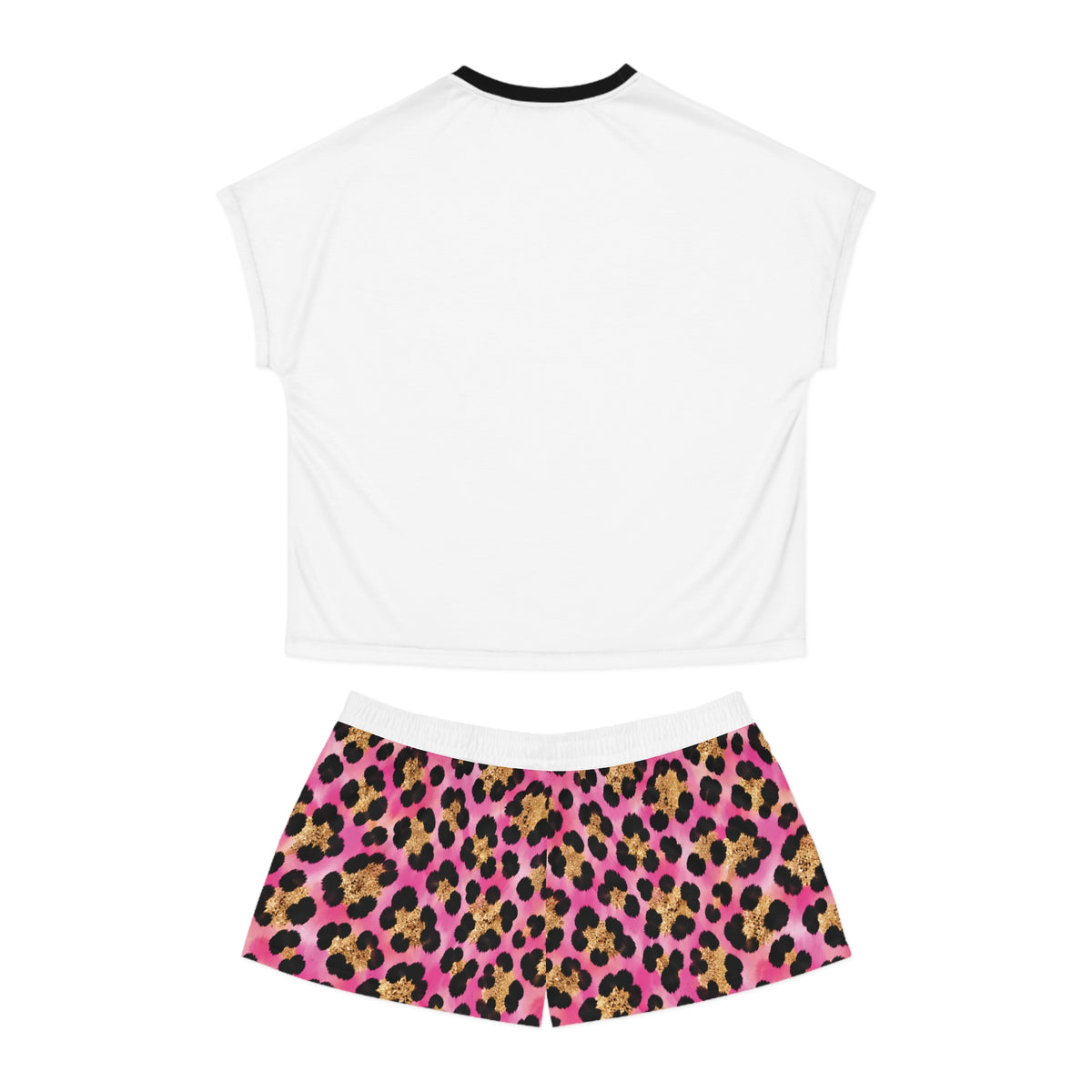 Stamped By Beauty Women's Short Pajama Set — White Tee / Pink Leopard Shorts