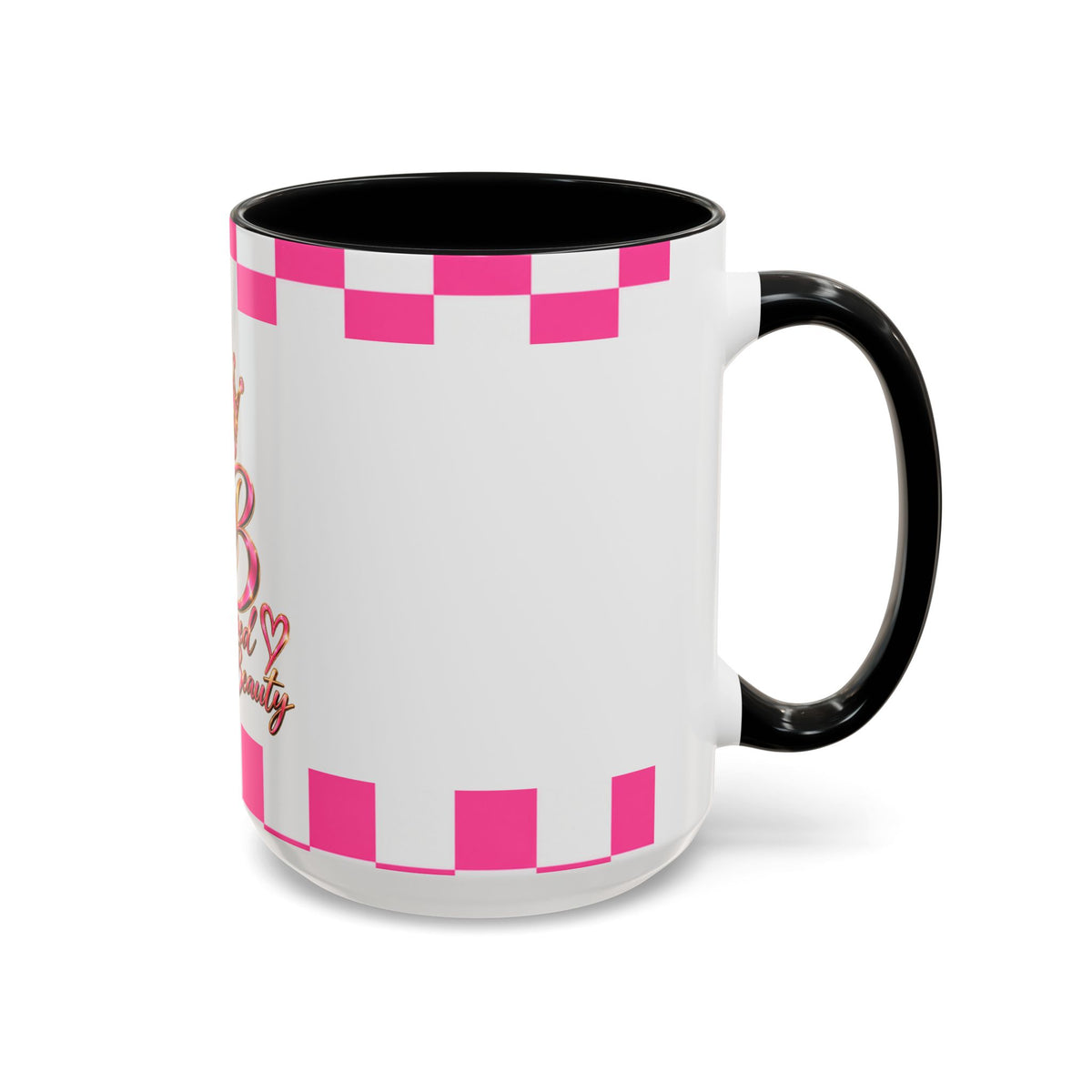 Stamped By Beauty Pink Checkerboard Accent Mug — Crown Monogram