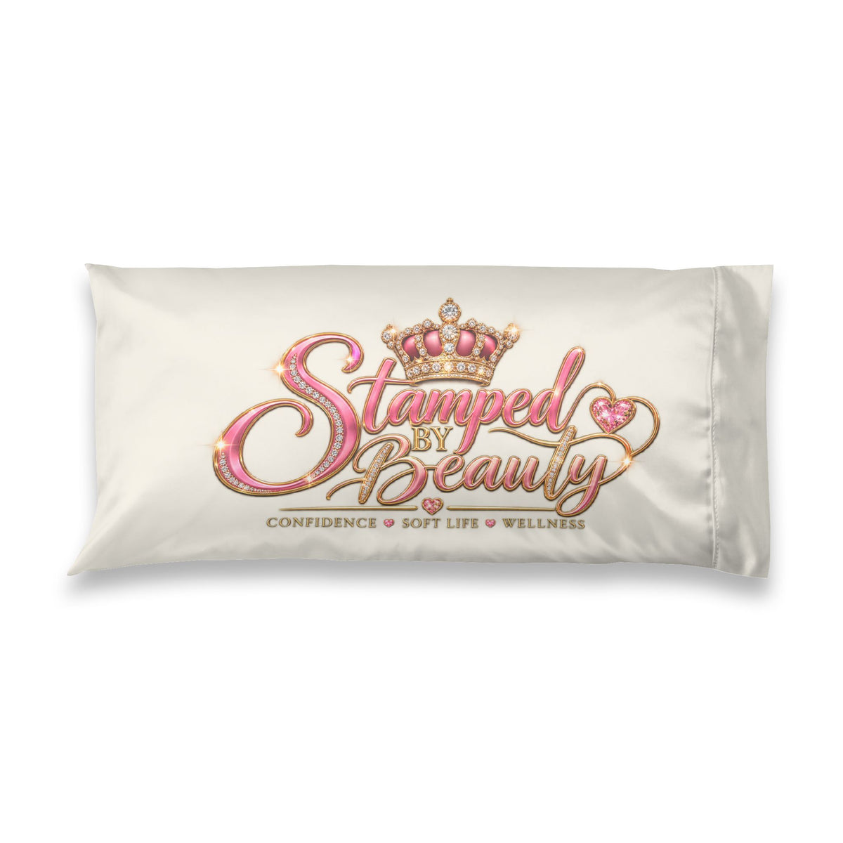 Stamped By Beauty Satin Pillowcase — Ivory Crown Script