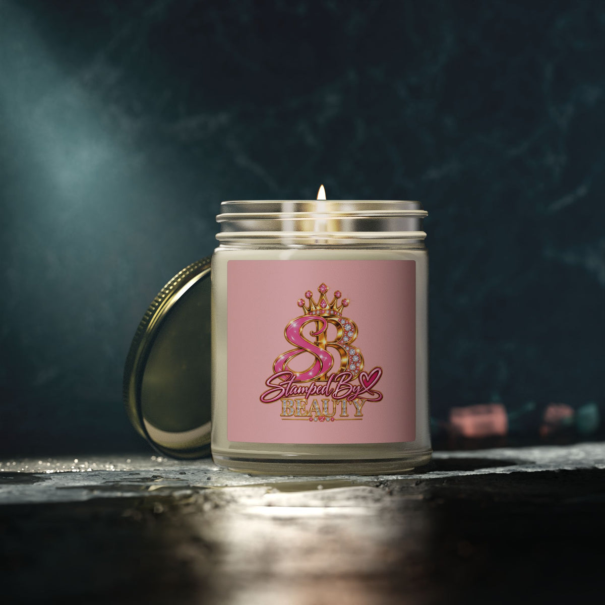 Stamped By Beauty Coconut Apricot Candle — Pink Monogram Label