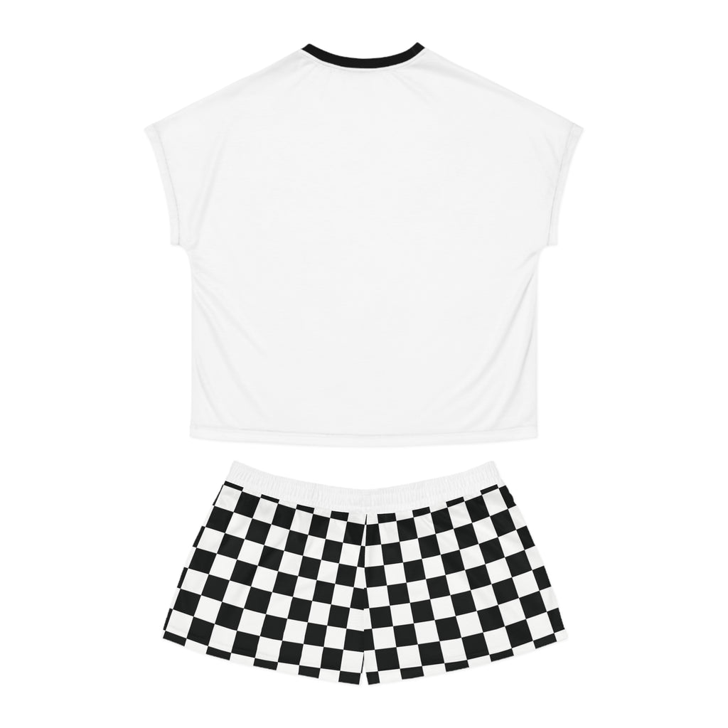 Stamped By Beauty Women's Short Pajama Set — White Tee / Checkerboard Shorts