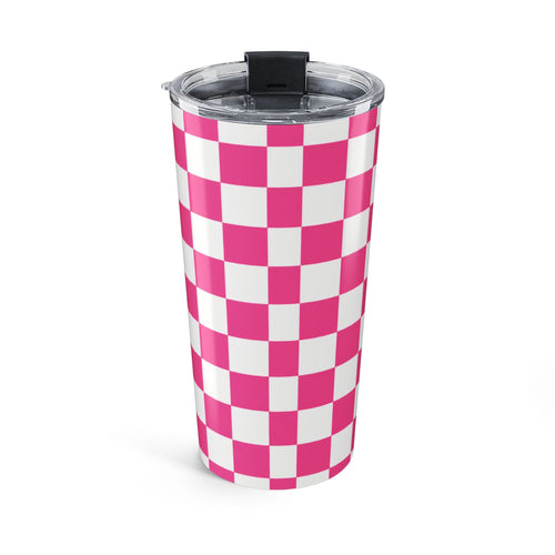 20oz Stamped By Beauty Tumbler — Pink Checkerboard Crown