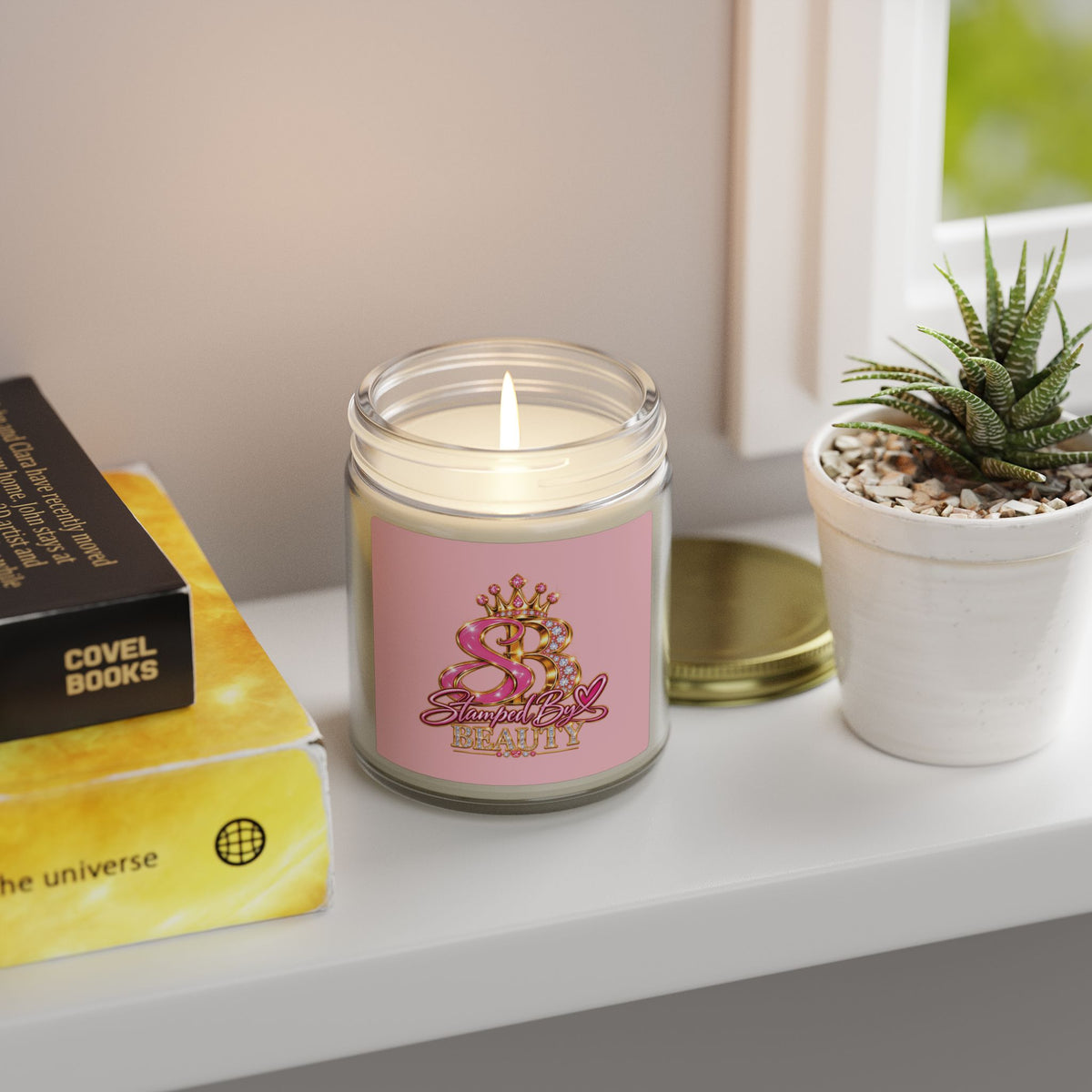 Stamped By Beauty Coconut Apricot Candle — Pink Monogram Label