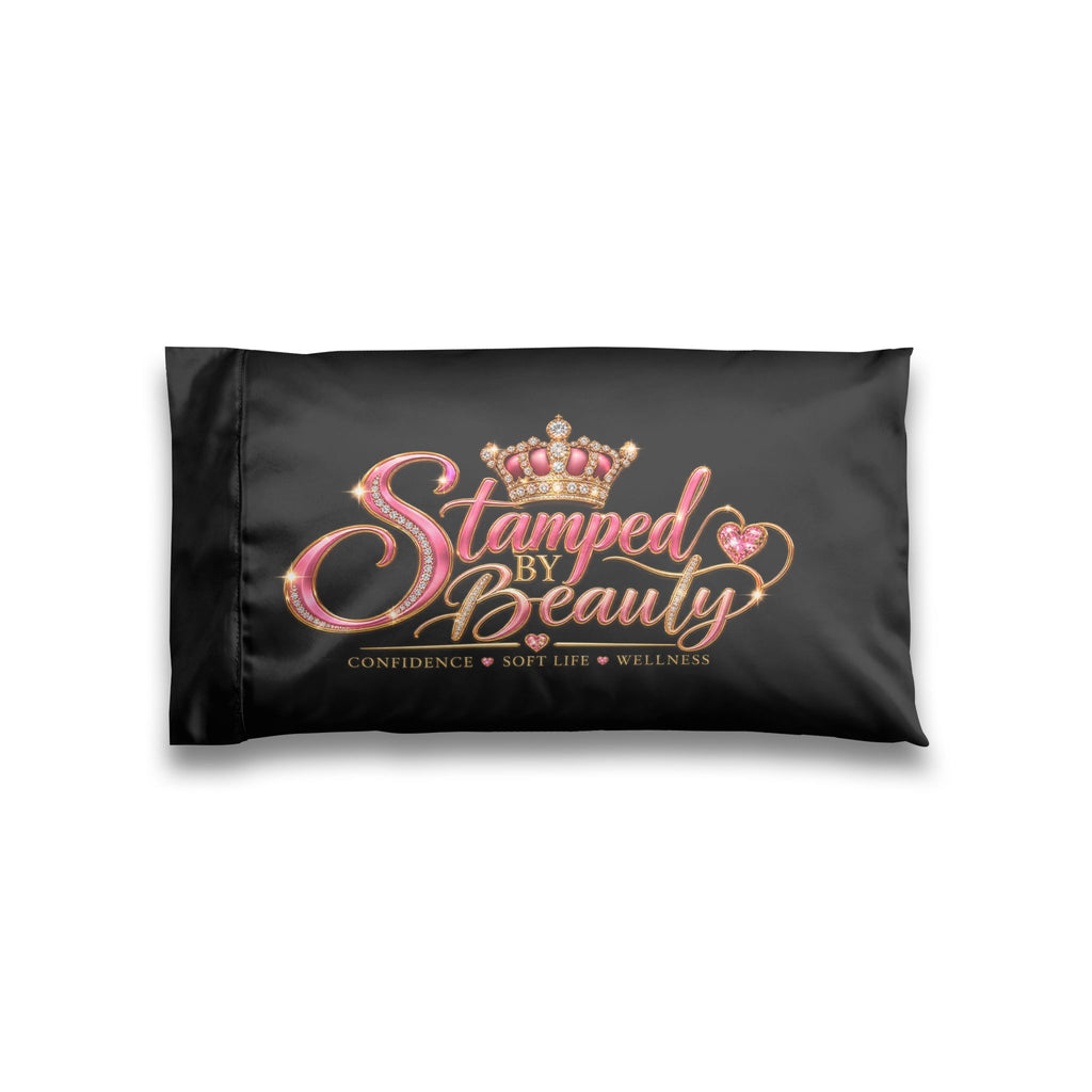 Stamped By Beauty Satin Pillowcase — Black Crown Script