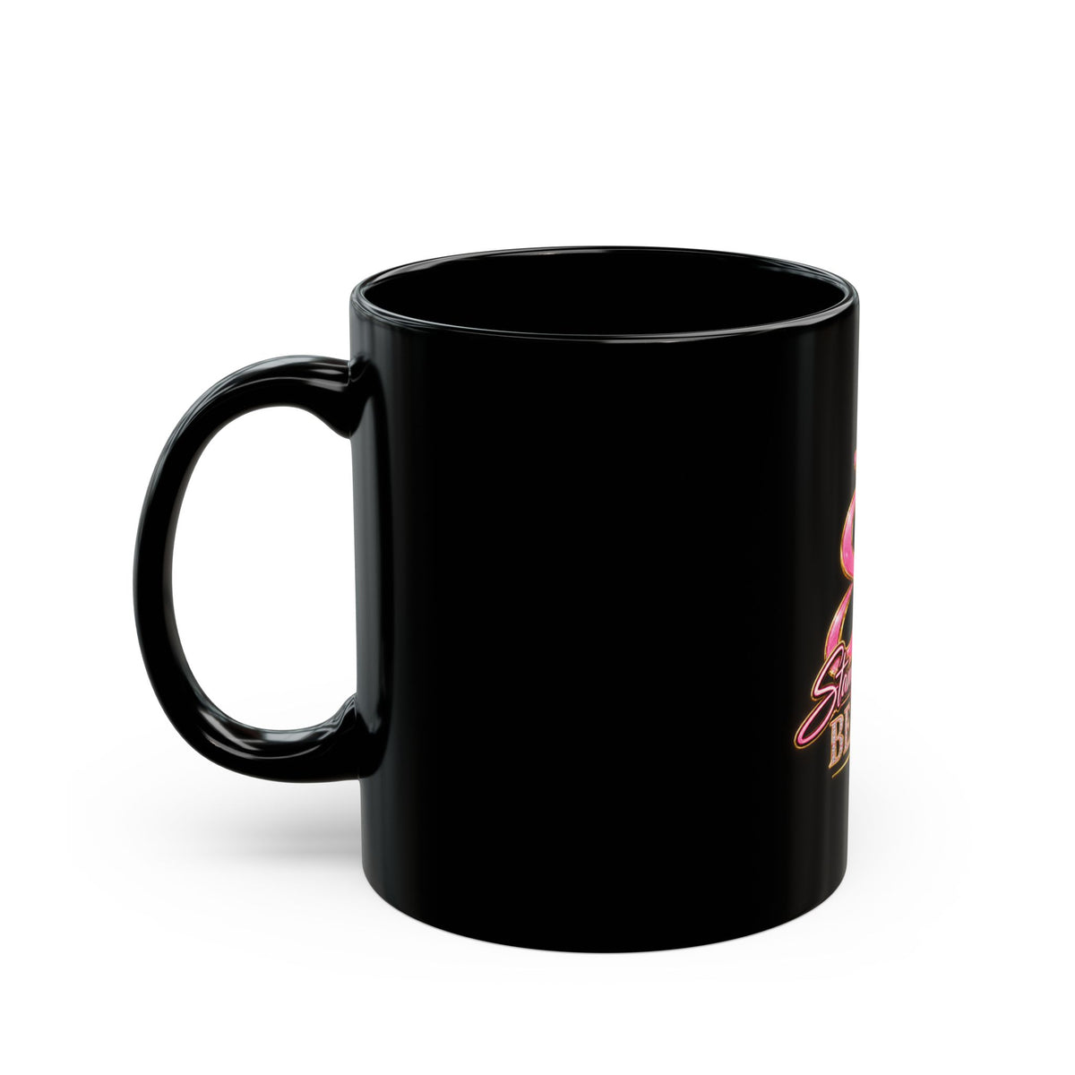 Stamped By Beauty Black Mug — Pink & Gold Crown Logo