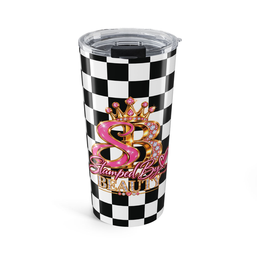 20oz Stamped By Beauty Tumbler — Black Checkerboard Crown