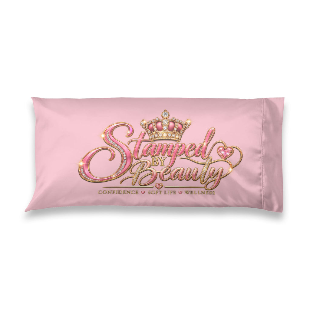 Stamped By Beauty Satin Pillowcase — Light Pink Crown Script