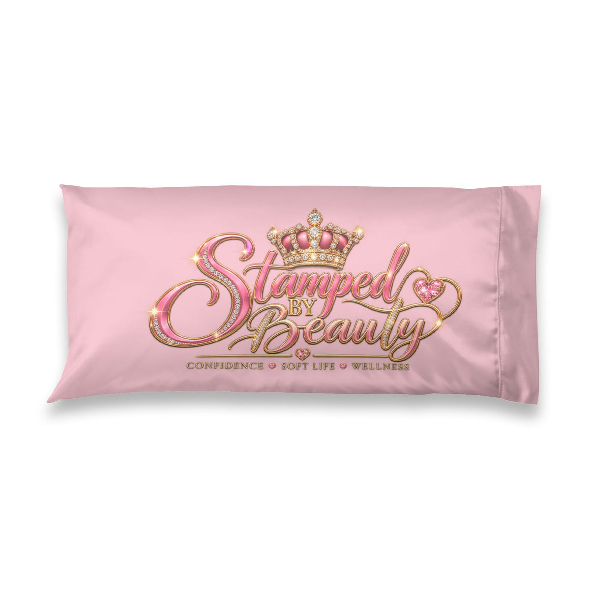 Stamped By Beauty Satin Pillowcase — Light Pink Crown Script