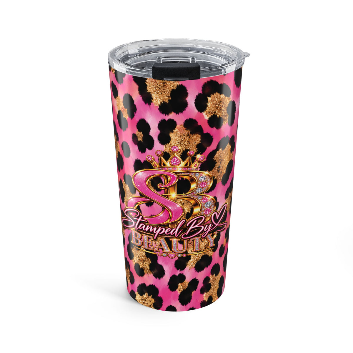 20oz Stamped By Beauty Tumbler — Pink Leopard Crown