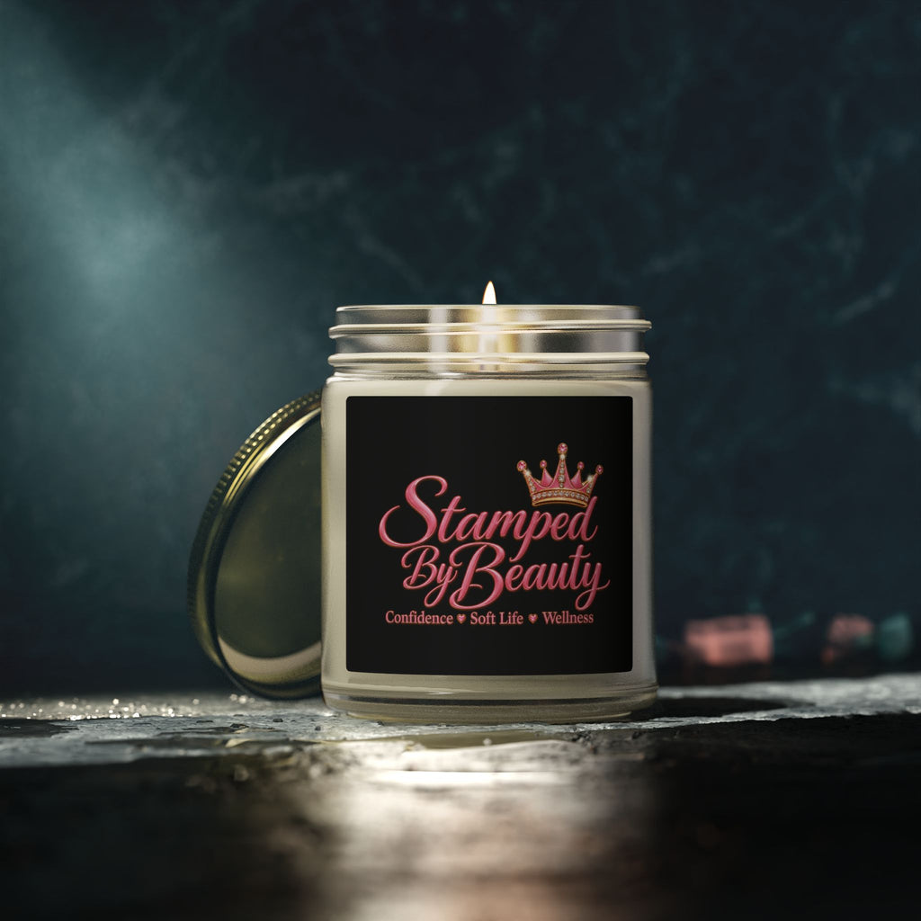 Stamped By Beauty Coconut Apricot Candle — Black Script Label