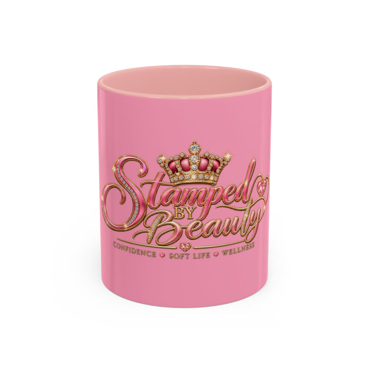 Stamped By Beauty Pink Accent Mug — Crown Script